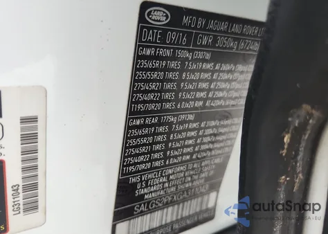 2016 Land Rover Range Rover Hse z USA, uszkodzony, nr VIN SALGS2PFXGA311043